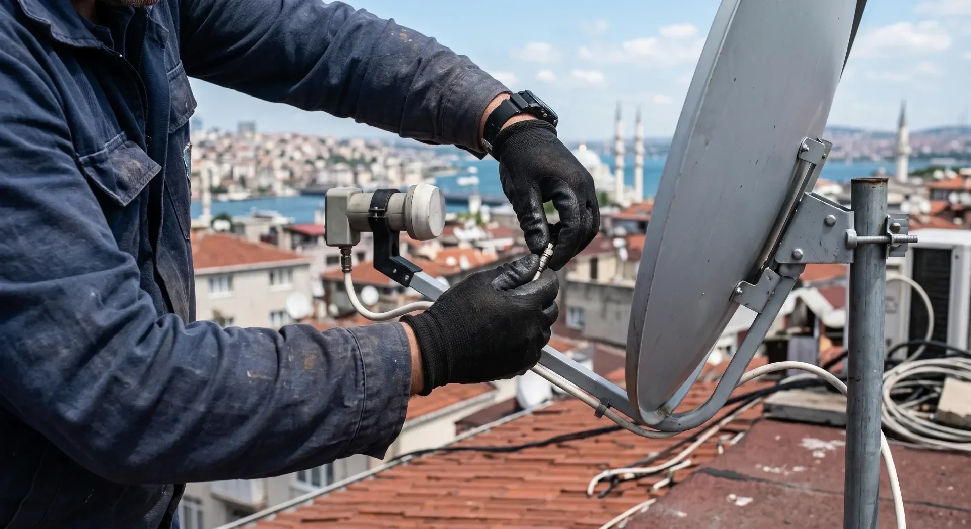 Uydu kuran elektrikçi