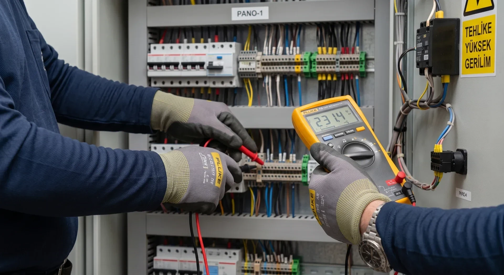 Düzenli elektrik panosunda yapılan kontrollü çalışma
